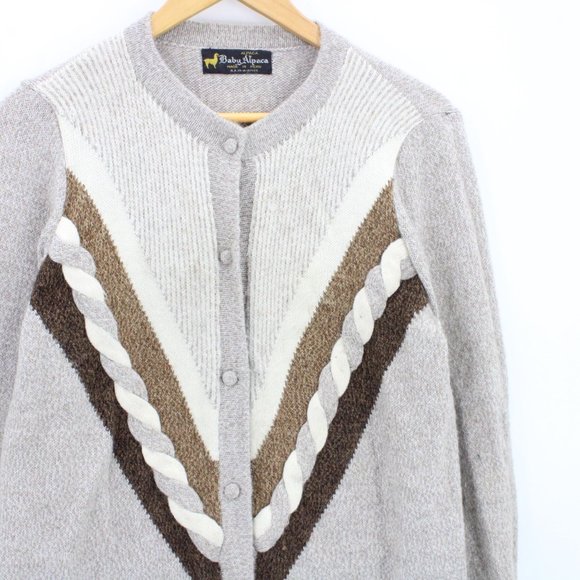 Baby Alpaca Sweater Cardigan Womens Gray Button Front Knit Made In Peru Size XL - Picture 2 of 8